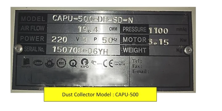 Equipment nameplate supplied with CAPU-500 case